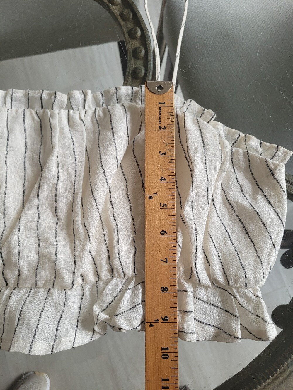 The Impeccable Pig Women's Linen Striped Cropped Camisole Top - White/Black - Picture 7 of 10